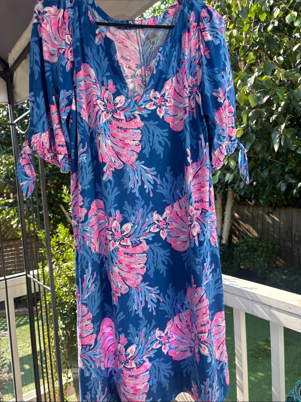 Lilly Pulitzer Easley Multi For The Fans Dress Coastal Blue Pink Hawaiian 🌺 XL - Picture 6 of 6